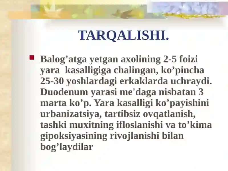 ME'DA VA O`NIKKI BARMOQLI ICHAK YARAKASALLIGI 4
