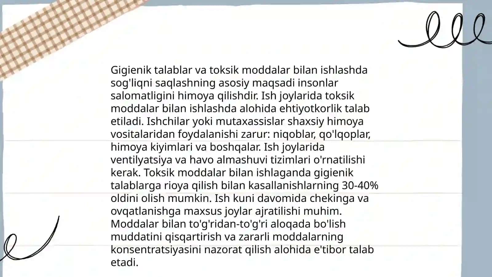 Zaharli kasbda ishlovchi ishchilarga davolovchi profilaktik ovqatlar berish va ularga gigienik talablar 4