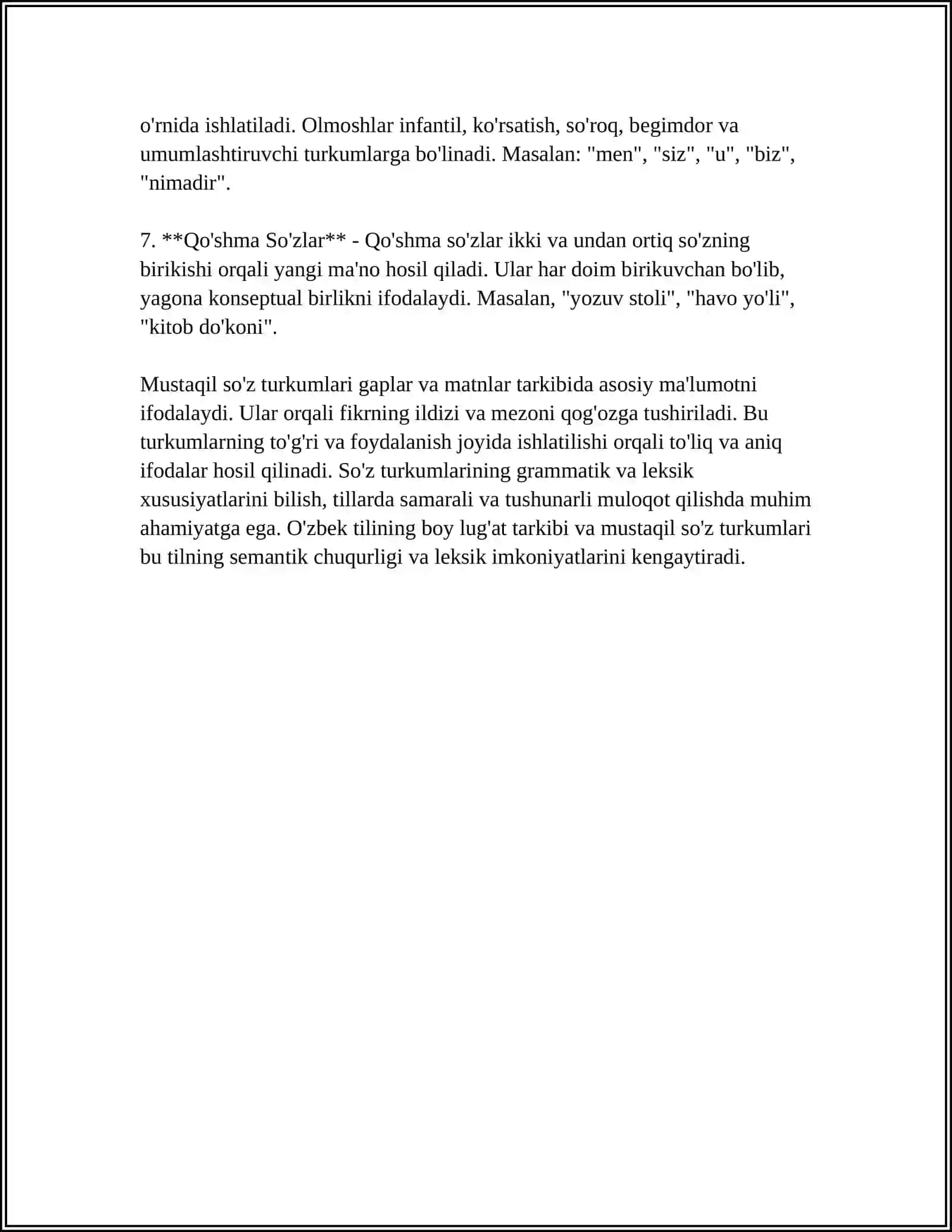 MUSTAQIL SO‘Z TURKUMLARI HAQIDA MALUMOT BERING 4
