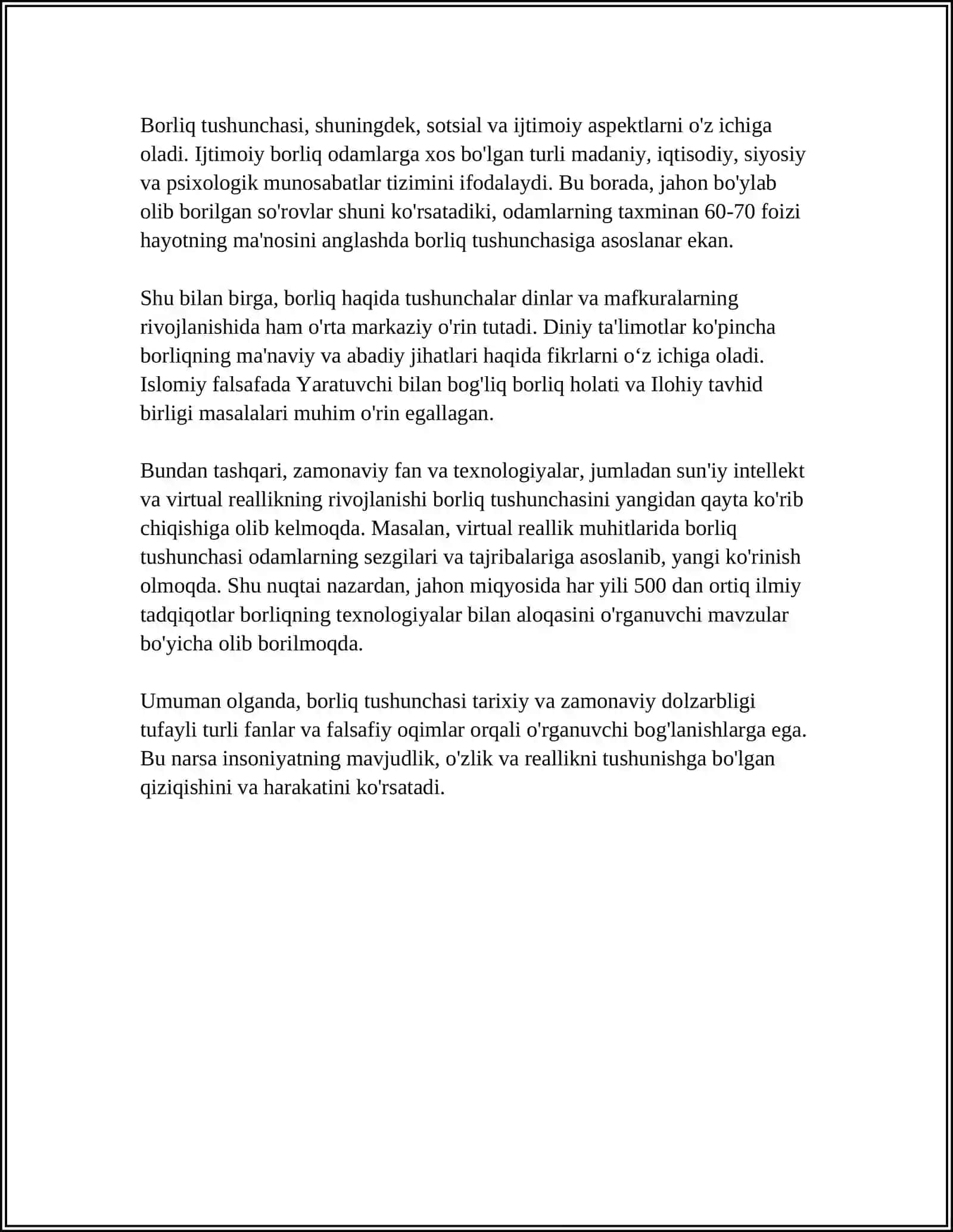 MUSTAQIL ISH Mavzu: BORLIQNING ASOSIY TURLARI. FALSAFIY ANTROPOLOGIYA 4