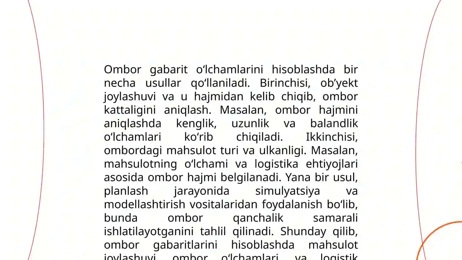 Idish oʻrovli va donali yuklar uchun ombor gabarit oʻlchamlarini aniqlash va ortish tushirish ishlarini kompleks mexanizatsiyalash chizmasi 4