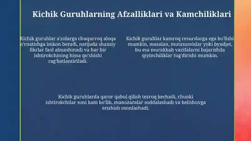 Kichik va katta guruhlar: Tushunchalar va Ta'riflar 4
