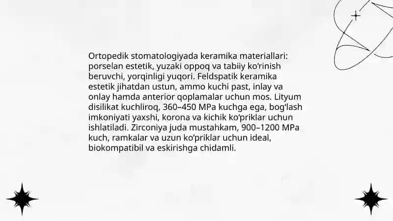 Ortopedik stomatologiyada qo'llaniladigan materiallar 4
