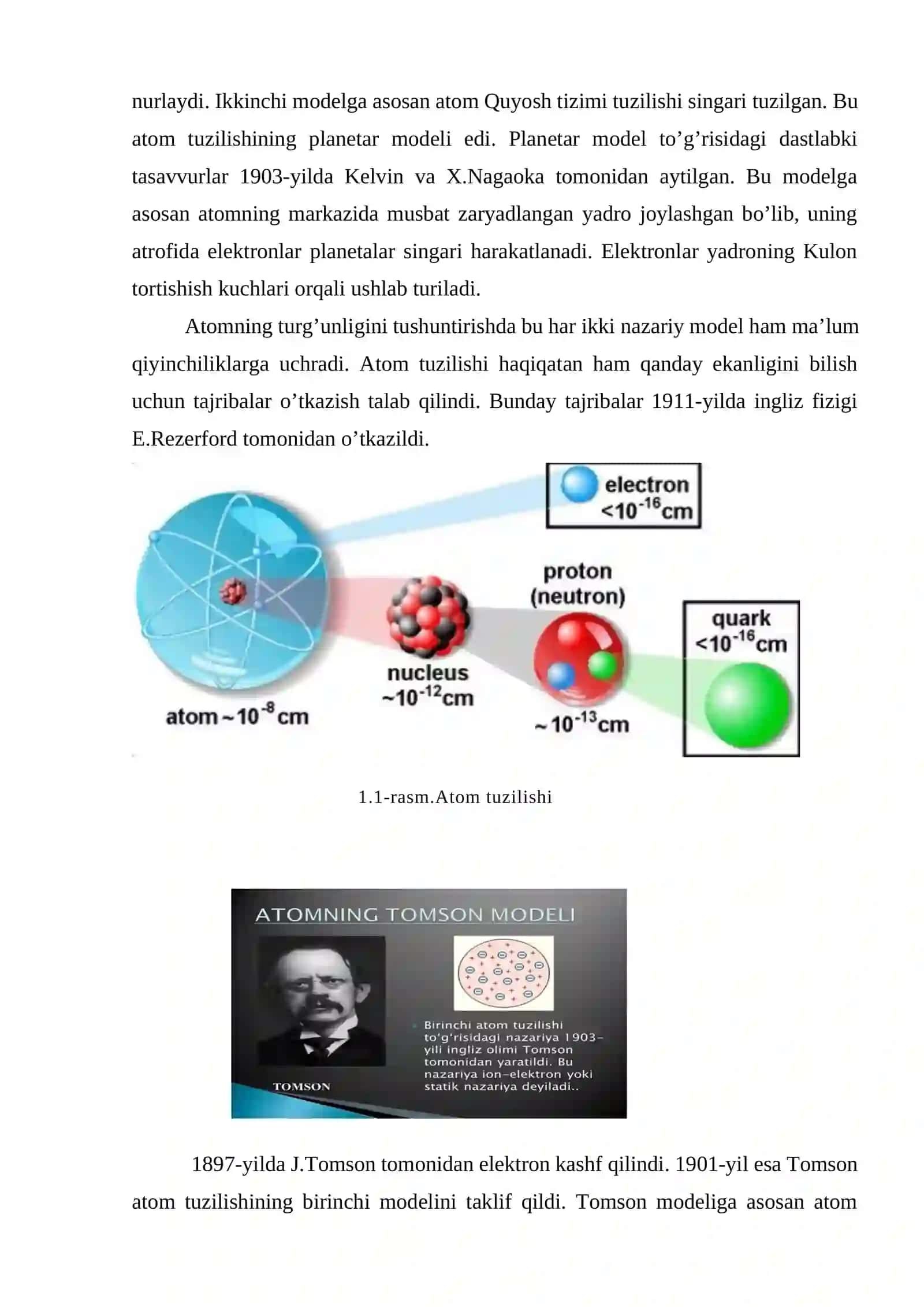 Vodorod atomining orbital momentlarini o’rganish mavzusida tayyor kurs ishi. 4