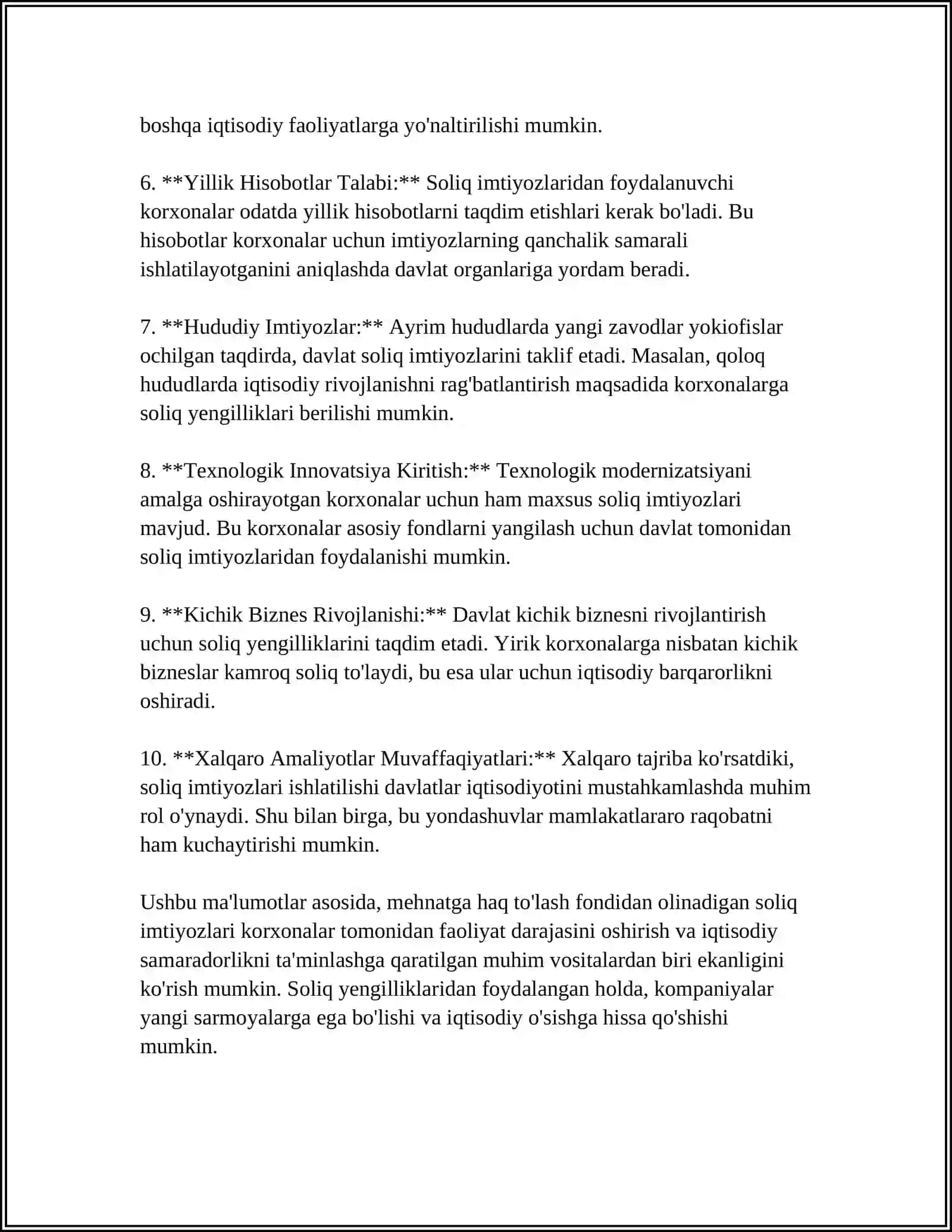 JISMONIY SHAXSLARDAN OLINADIGAN DAROMAD SOLIG'I BO'YICHA TAQDIM ETILGAN SOLIQ IMTIYOZLARI 4