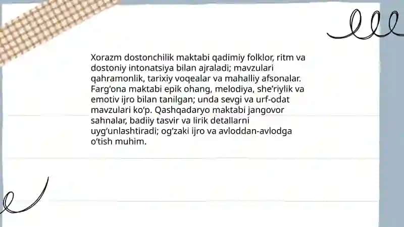 O'zbek dostonchilik maktablari va dostonchilik an'analari 4