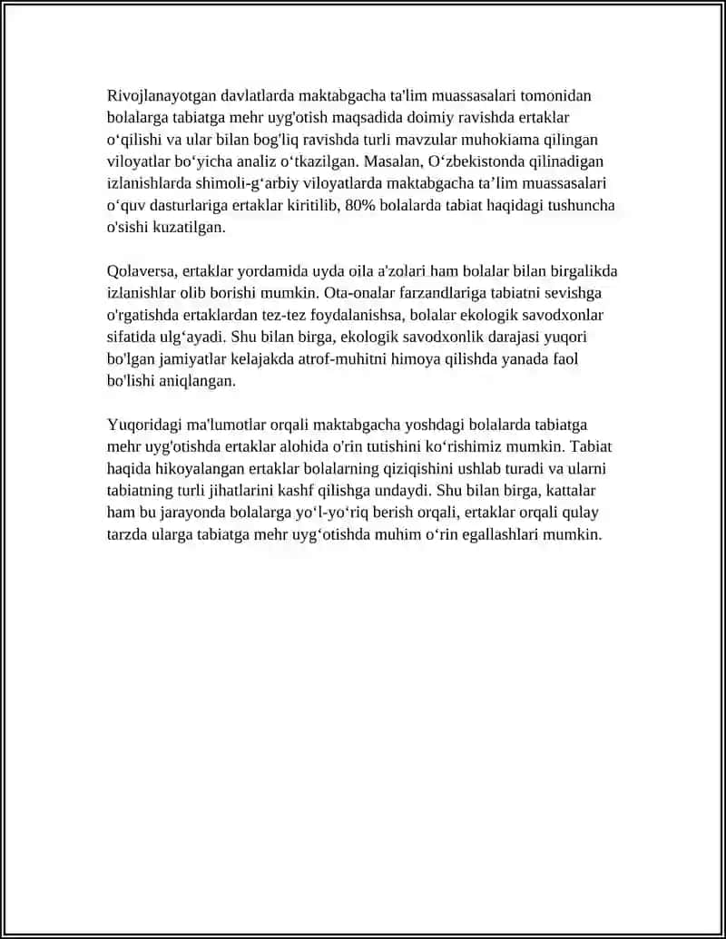 MAKTABGACHA YOSHDAGI BOLALARGA ERTAKLAR ASOSIDA EKOLOGIK TARBIYA BERISH 4