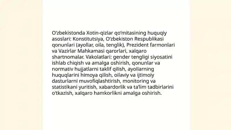 Ozbekistonda xotin qizlar qomitasi va gender tengligi masalasi 4