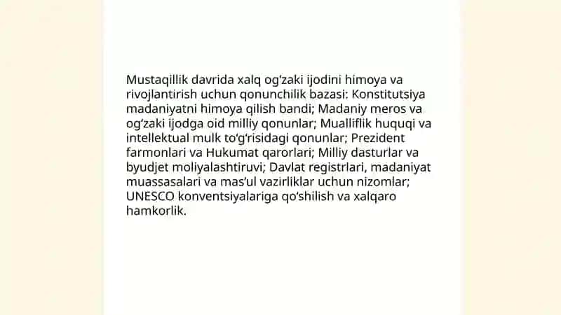 Mustaqillik sharofatida xalq og‘zaki ijodining davlat maqomiga erishuvi 4