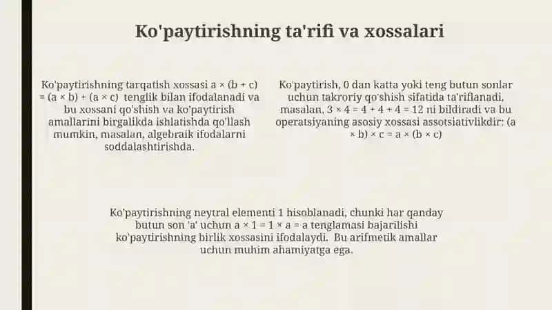 Nomanfiy butun sonlarni kòpaytirish amalining aksiomatik ta'rifi 4