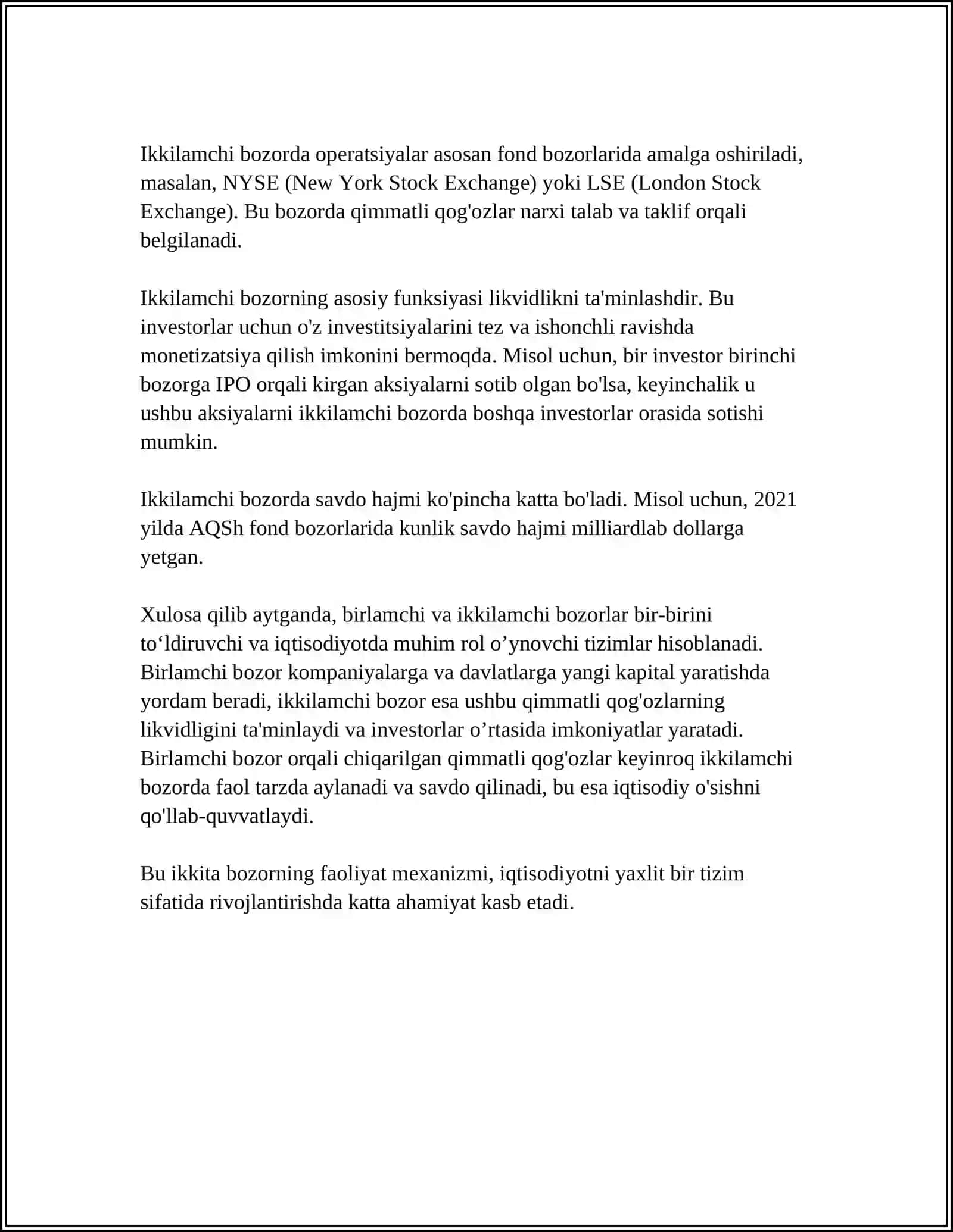 BIRLAMCHI VA IKKILAMCHI BOZOR XAQIDA MUSTAQIL ISH PREZINTATSIYA 4