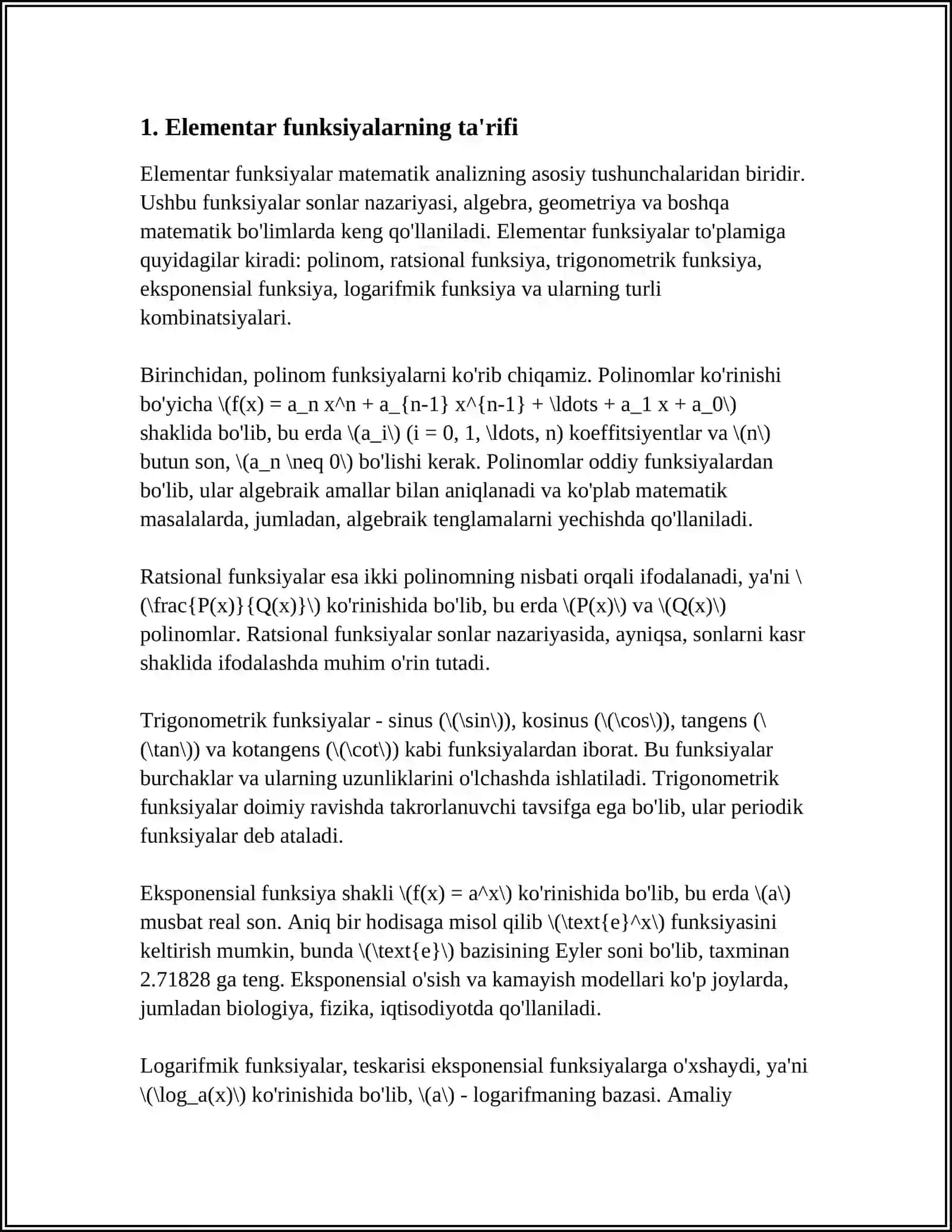 ASOSIY ELEMENTAR FUNKSIYALAR VA ULARNING GRAFIKLARI 4