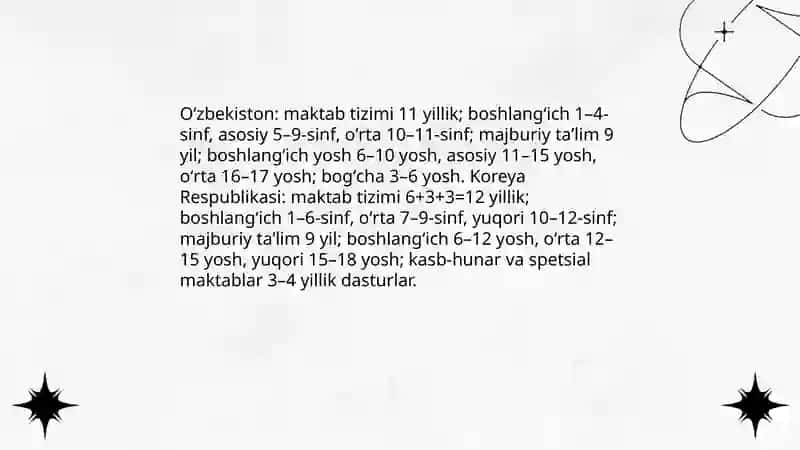 Oʻzbekiston va Koreys Respublikasi ta'lim farqlari 4