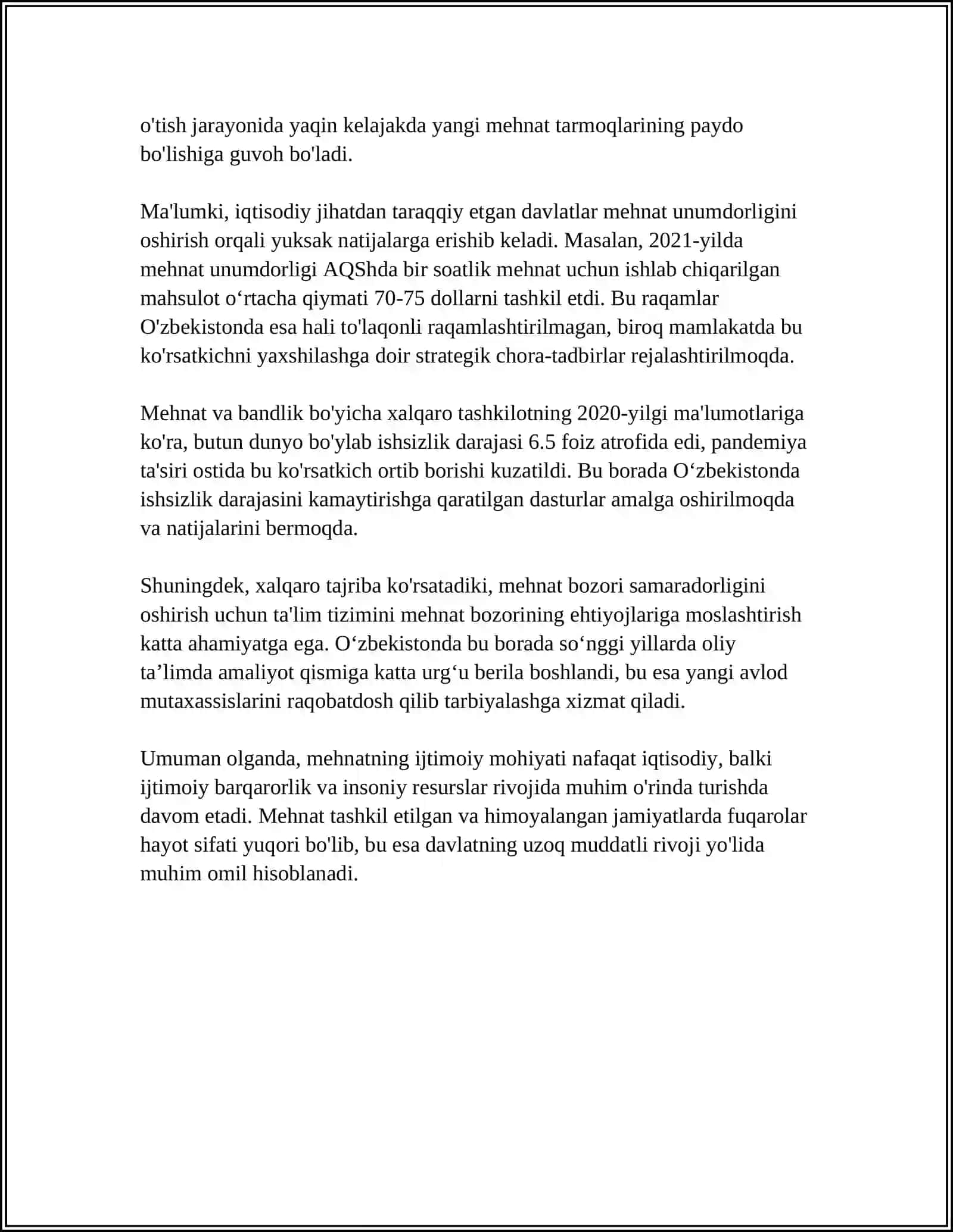 MEHNATNING IJTIMOIY MOHIYATI VA UNING ASOSIY XARAKTERISTKALARI 4