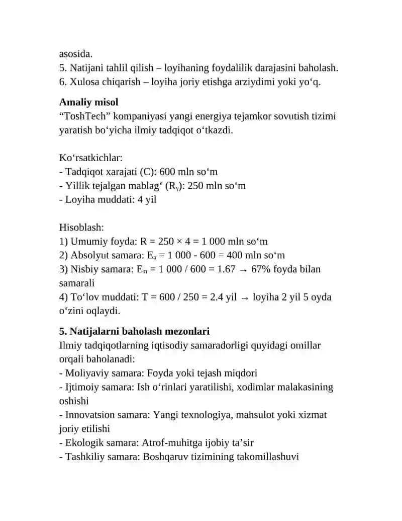 Ilmiy tadqiqotlarning iqtisodiy samaradorligini hisoblash 4