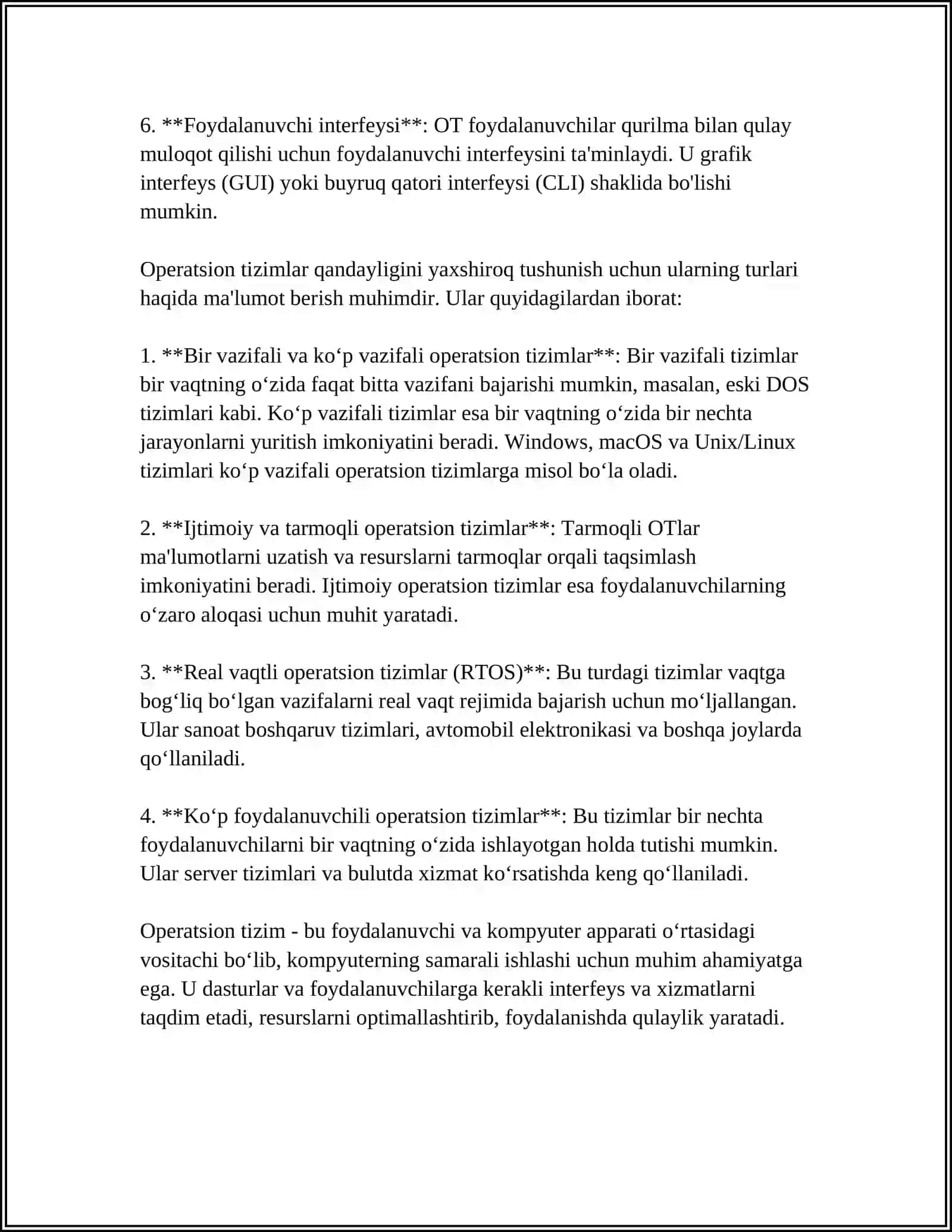 KOMPYUTERLARNING DASTURIY TA'MINOTI. OPERATSION TIZIM HAQIDA TUSHUNCHA 4