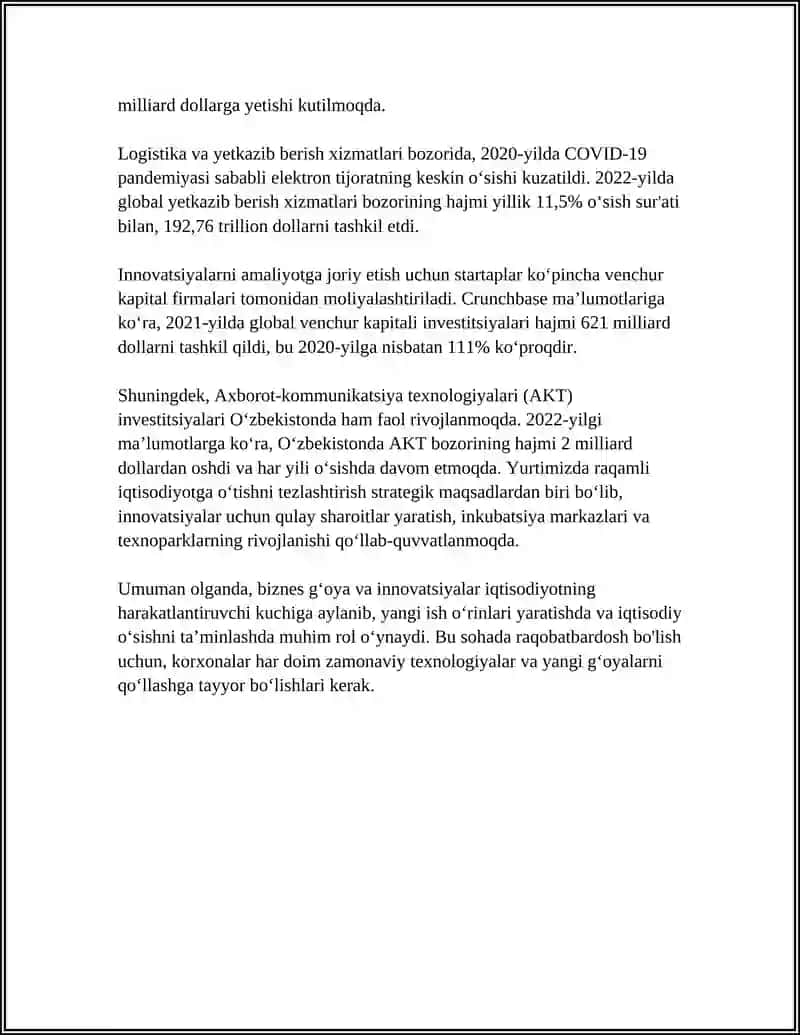 Biznes gʻoya va innovatsiyalar 4