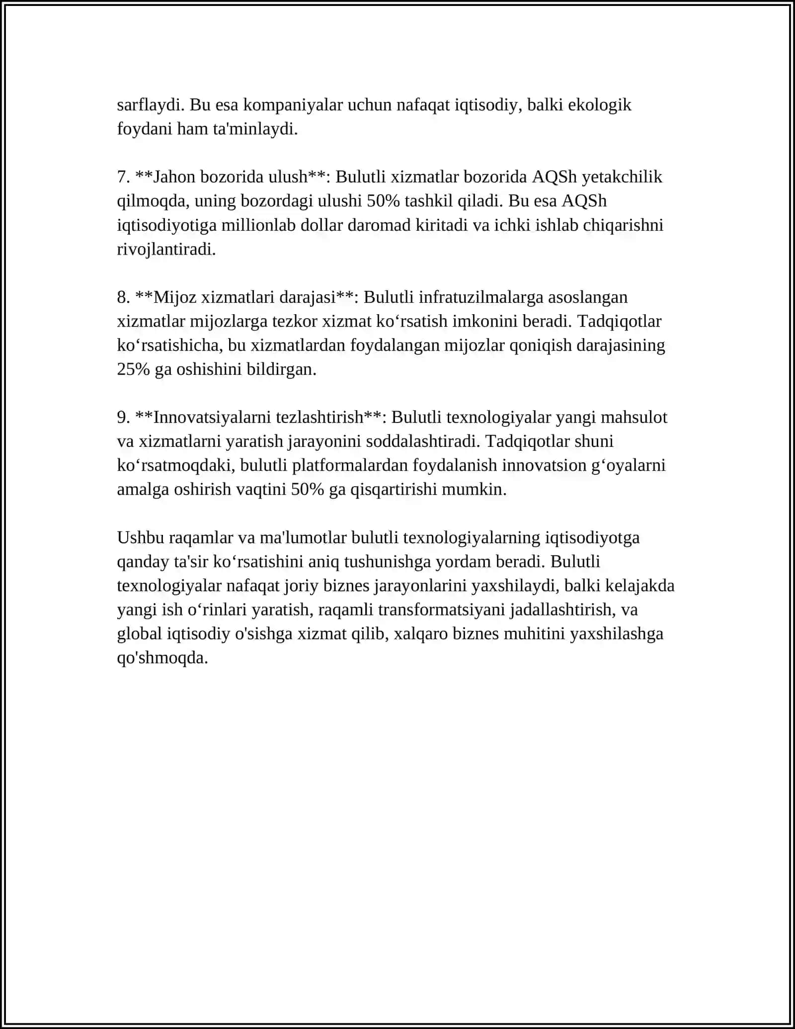 IQTISODIY MASALALARNI BULUTLI TEXNOLOGIYALARDAN FOYDALANISH XUSUSIYATLARI 4