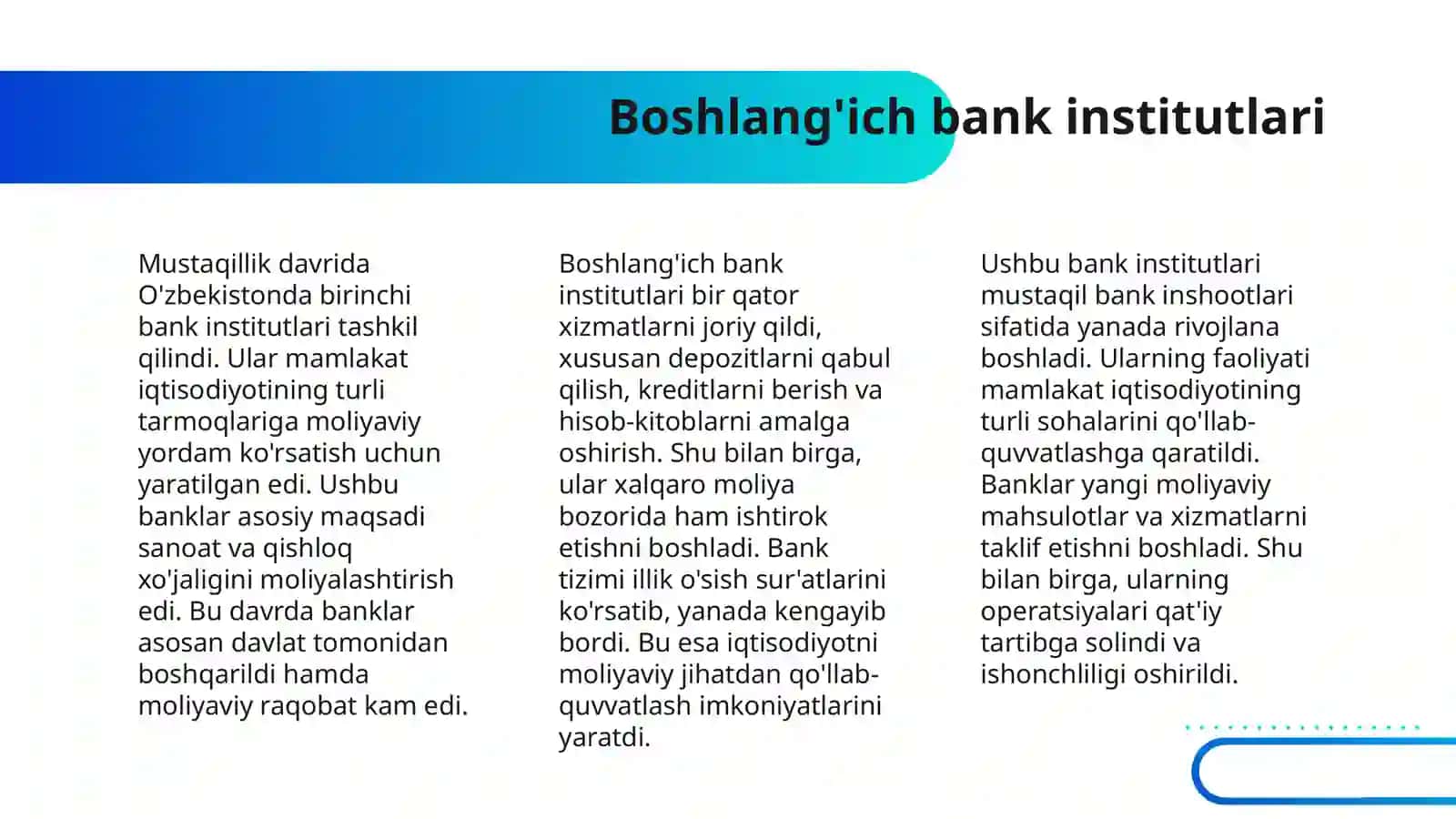 O'ZBEKISTON RESPUBLIKASI BANK TIZIMINING RIVOJLANISH BOSQICHLARI 4
