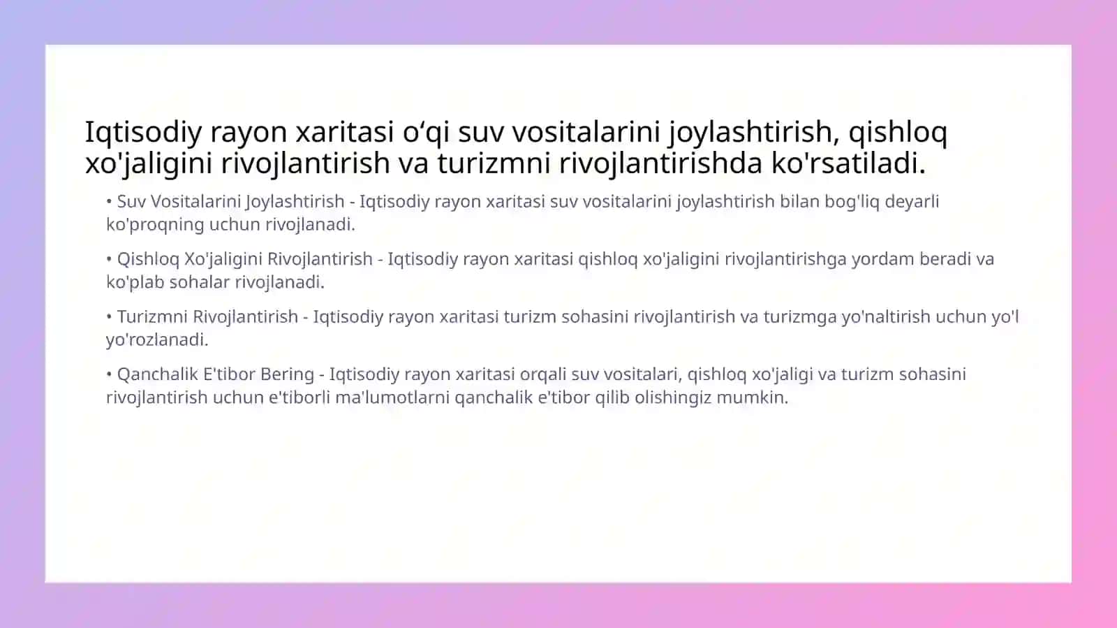 Iqtisodiy geografiyaning asosiy tushunchalari: geografik mehnat taqsimoti, geografik oʻrin, iqtisodiy rayon 4