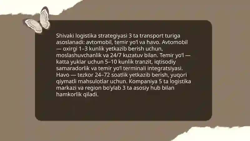 Shivaki kompaniyasining taʼminot zanjiri tuzilmasi va asosiy komponentlari 4