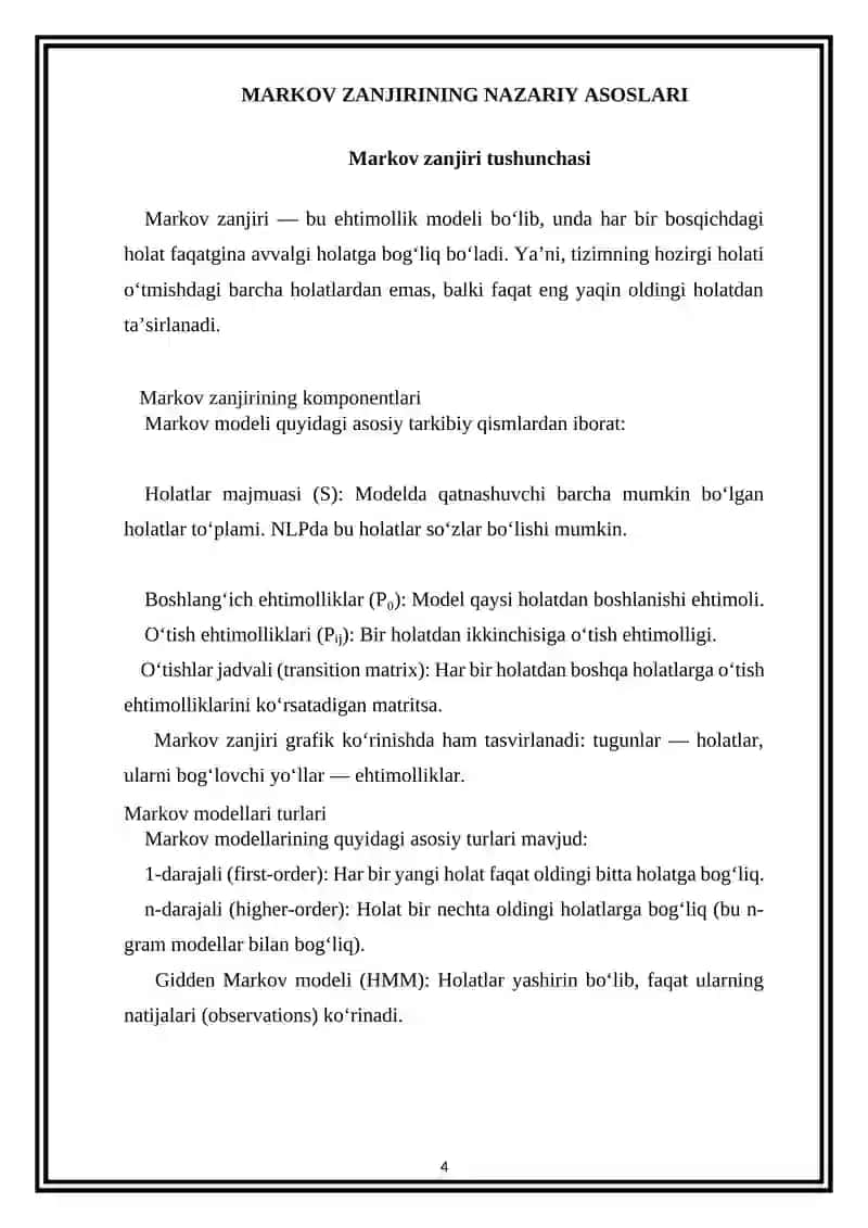 Markov zanjiri asosida so‘z bashorati modeli 4