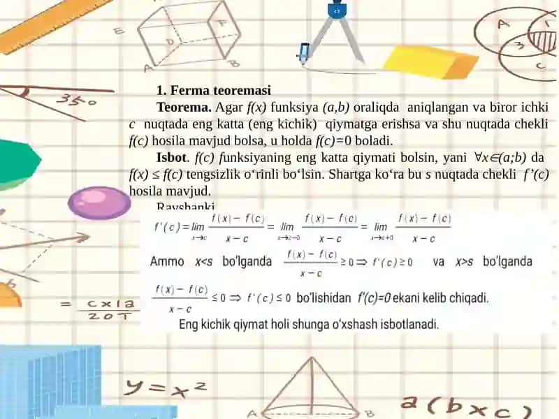 Differensial hisobning asosiy teoremalari va tatbiqlari 4