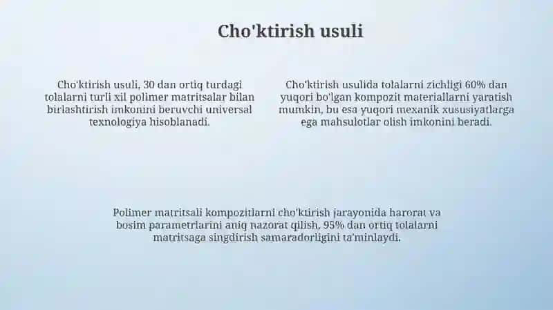 Kompozit materiallar: ishlab chiqarish usullari va qo'llanishi 4