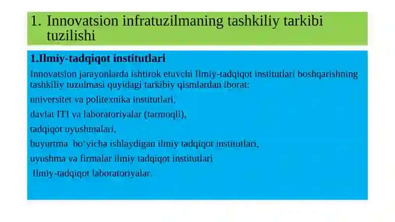 Innovatsion faoliyat infratuzilmasini tashkiliy -iqtisodiy mexanizmlari 4