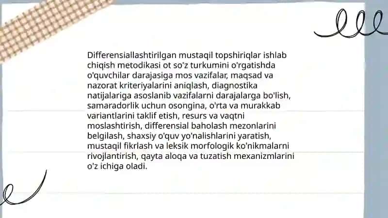 Ot so'z turkumini o'rgatishda qo'llaniladigan mustaqil ishlarni ishlab chiqish metodlari 4