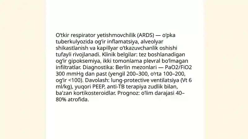 O‘pka tuberkulyozi asoratlari. Tuberkulyoz bilan kasallangan bemorlarda nafas yetishmovchiligi. 4