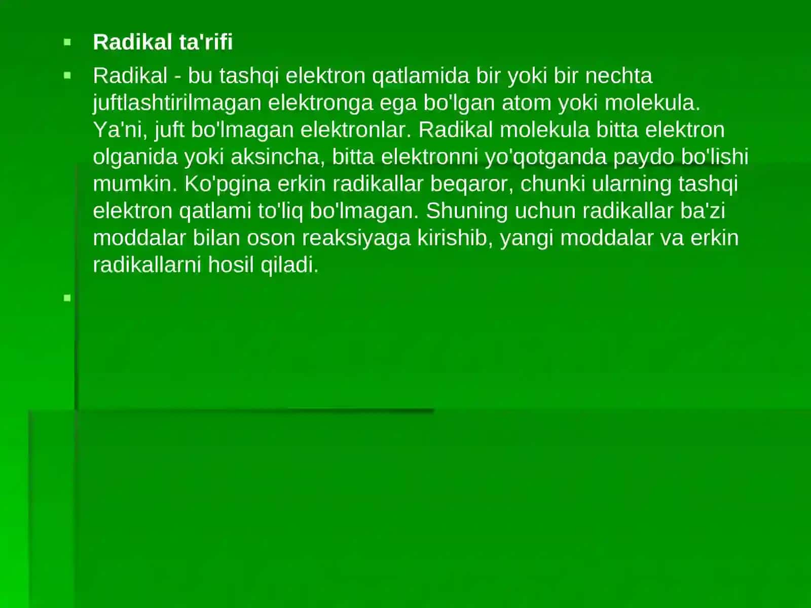 Radikal almashtirish kimyosi 4