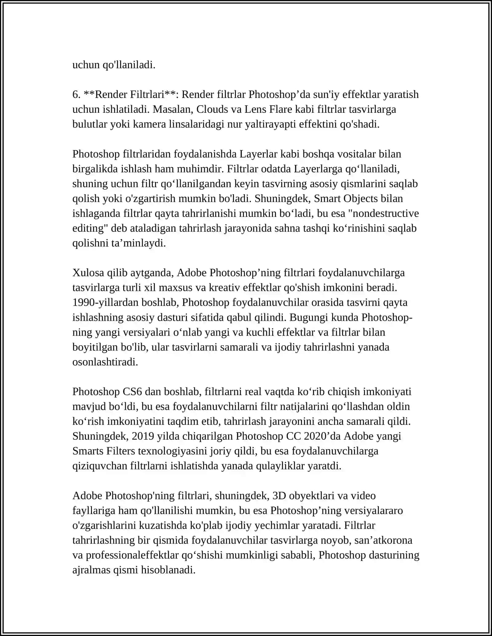 ADOBE PHOTOSHOP DASTURIDA FILTRLAR BILAN ISHLASH 4