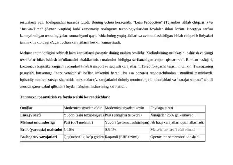 Modernizatsiya Sharoitida Korxona Foydasi 4