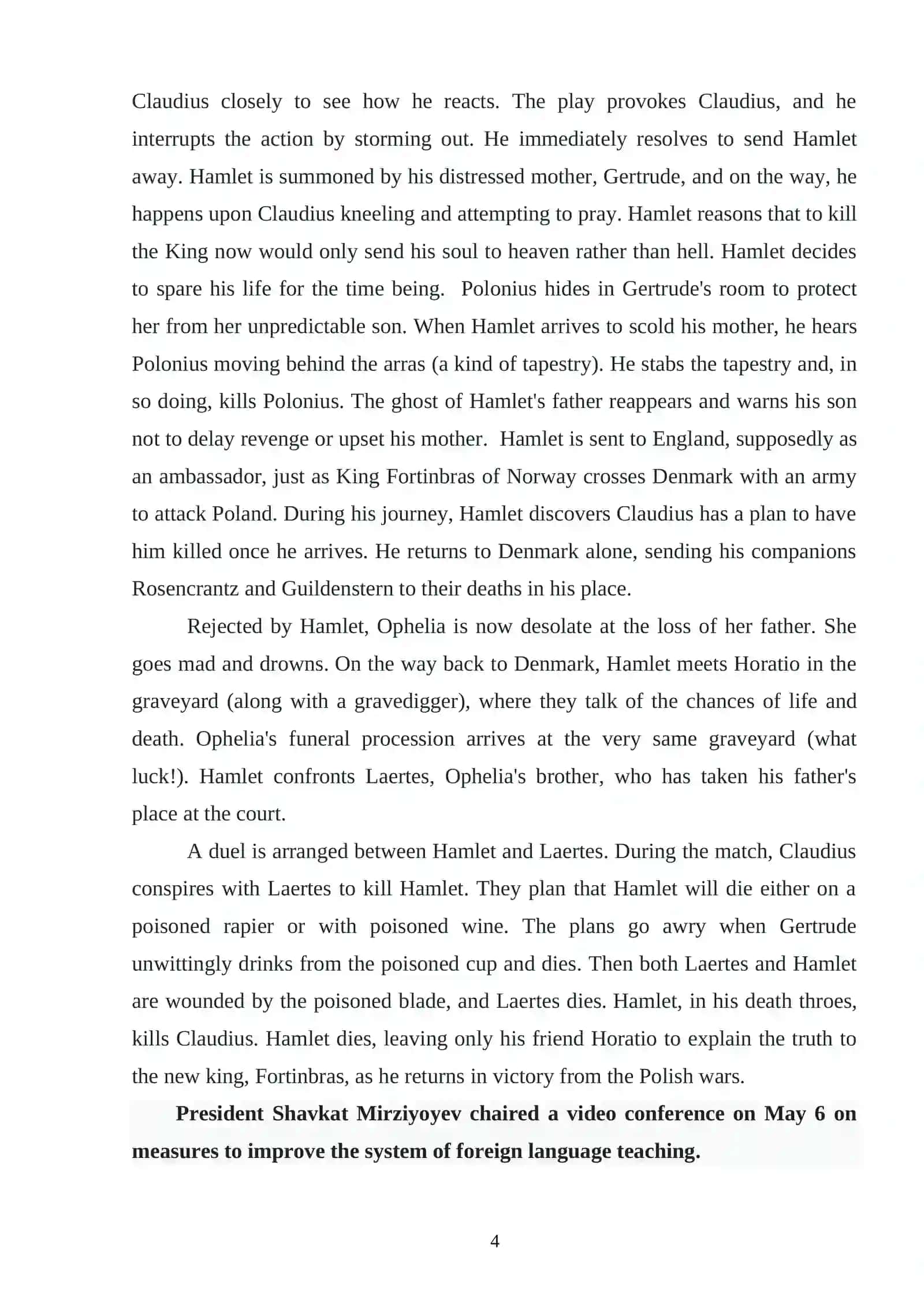 SHORT PLOT OF WILLIAM SHAKESPEARE`S HAMLET AND ACTIONS AT ELSINORE 4
