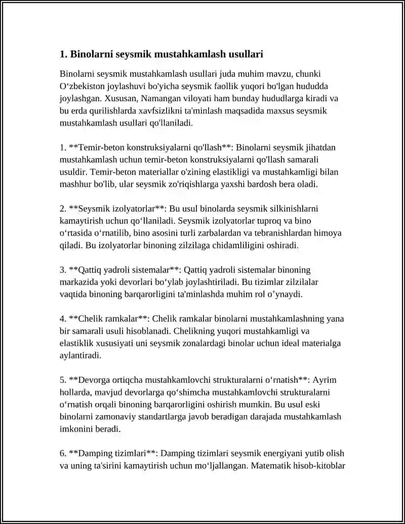 NAMANGAN DAVLAT TEXNIKA UNIVERSITETI BINO VA INSHOATLAR QURLISHI MUSTAHKAMLASH USULLARI 4