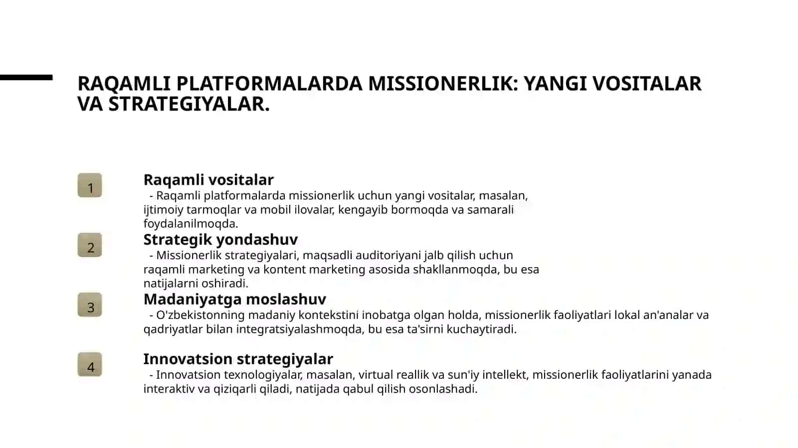 MISSIONERLIK TARGʻIBOTIDA USLUB VA VOSITALARNING ZAMONAVIYLASHUVI KIBER MAKONLAR MAFKURAVIY TAHDIDLAR 4