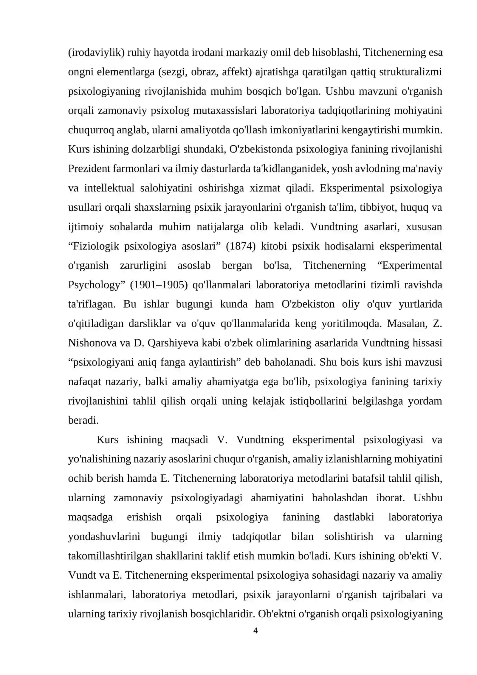 V.Vuntning ekspremental psixologiya va yo'nalishiga doir, amaliy izlanishlarning moxiyati va E. Titchenerning laboratoriya metodlari 4