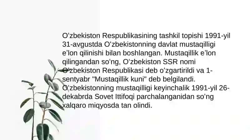Mustaqil O'zbekiston Respublikasining tashkil topishi va tarixiy ahamiyati 4