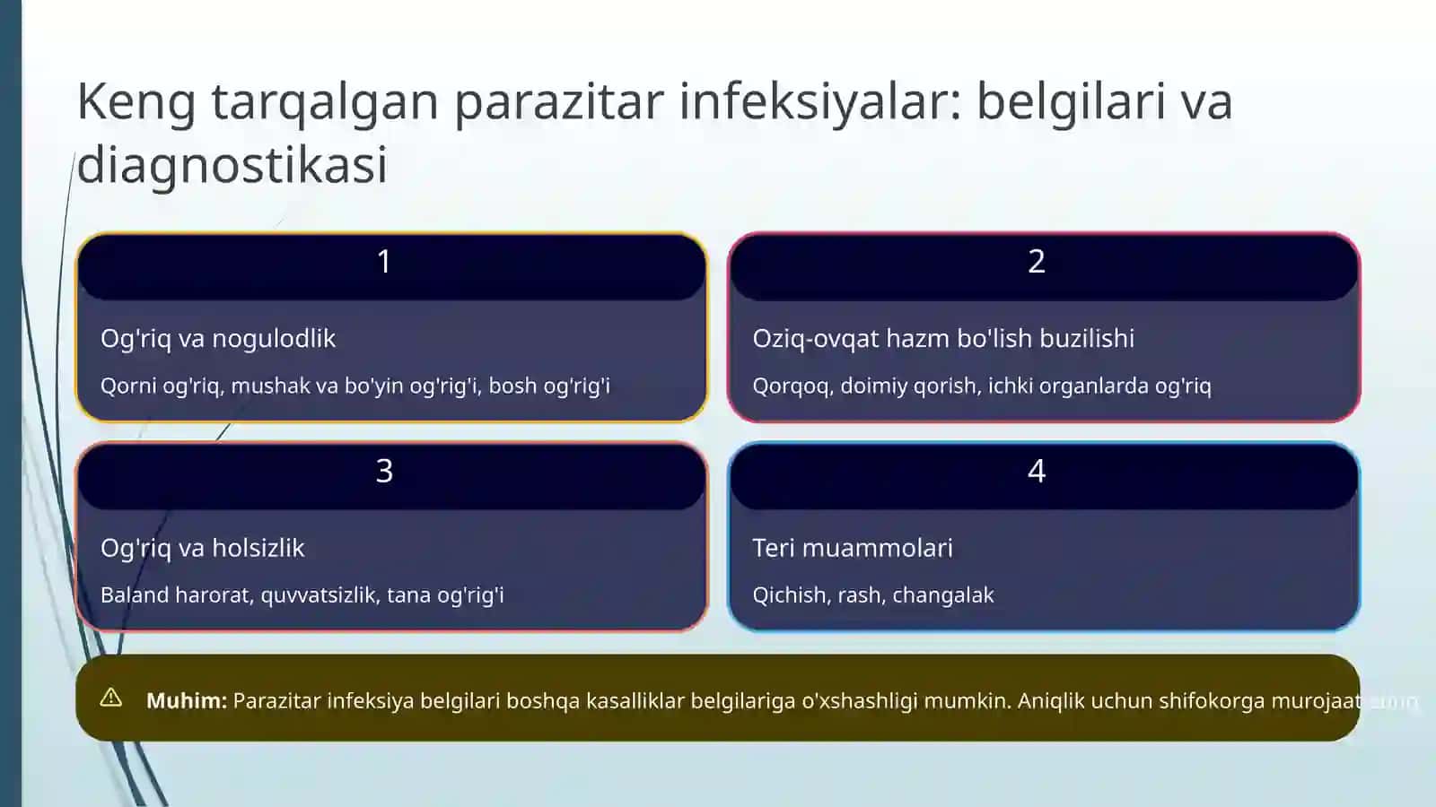 Parazitar infeksiyalar haqida tushuncha. Umumiy malumotlar va profilaktikasi 4