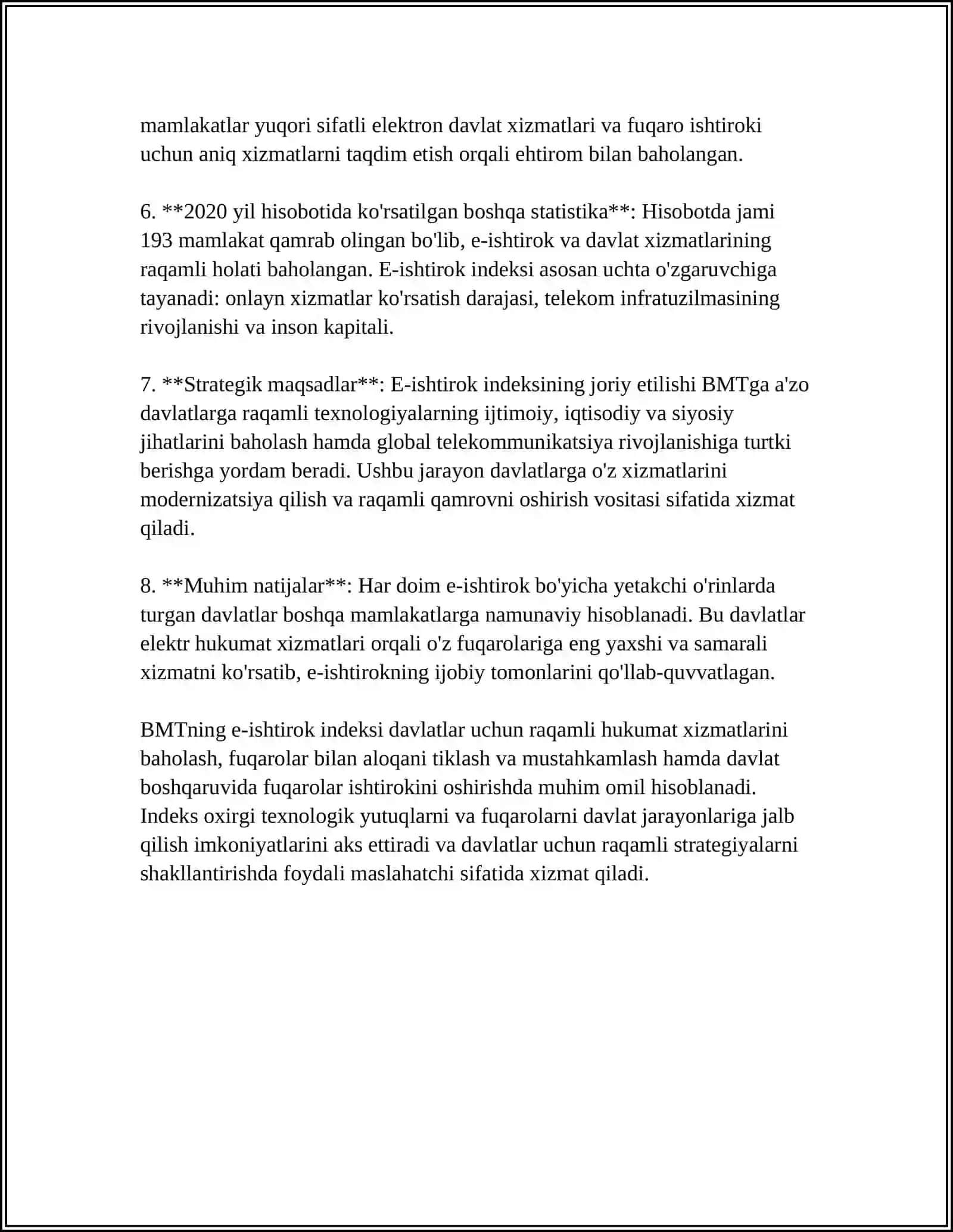 BMT NING AKTDAN FOYDALANISH SAMARADORLIGINI BAHOLAYDIGAN INDEKSI (E-PARTICIPATION INDEX)NING XUSUSIYATLARI 4