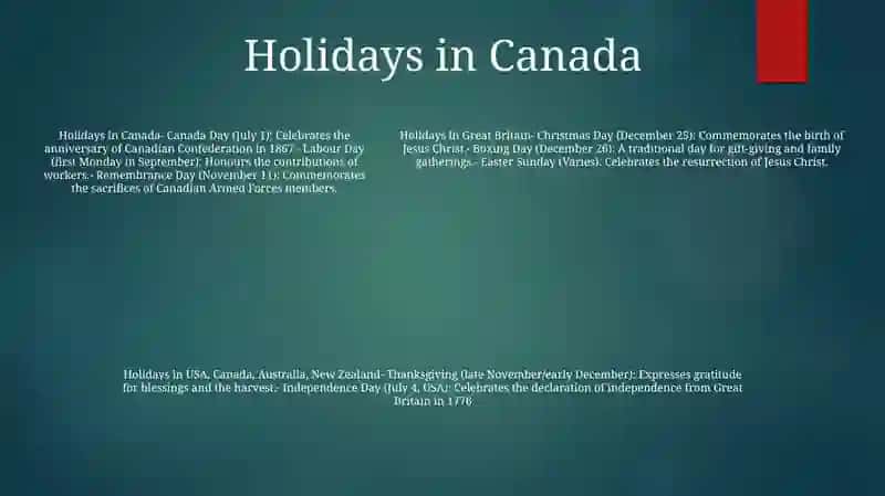 Holidays In Great Britain, Usa, Canada, Australia, New Zealand 4