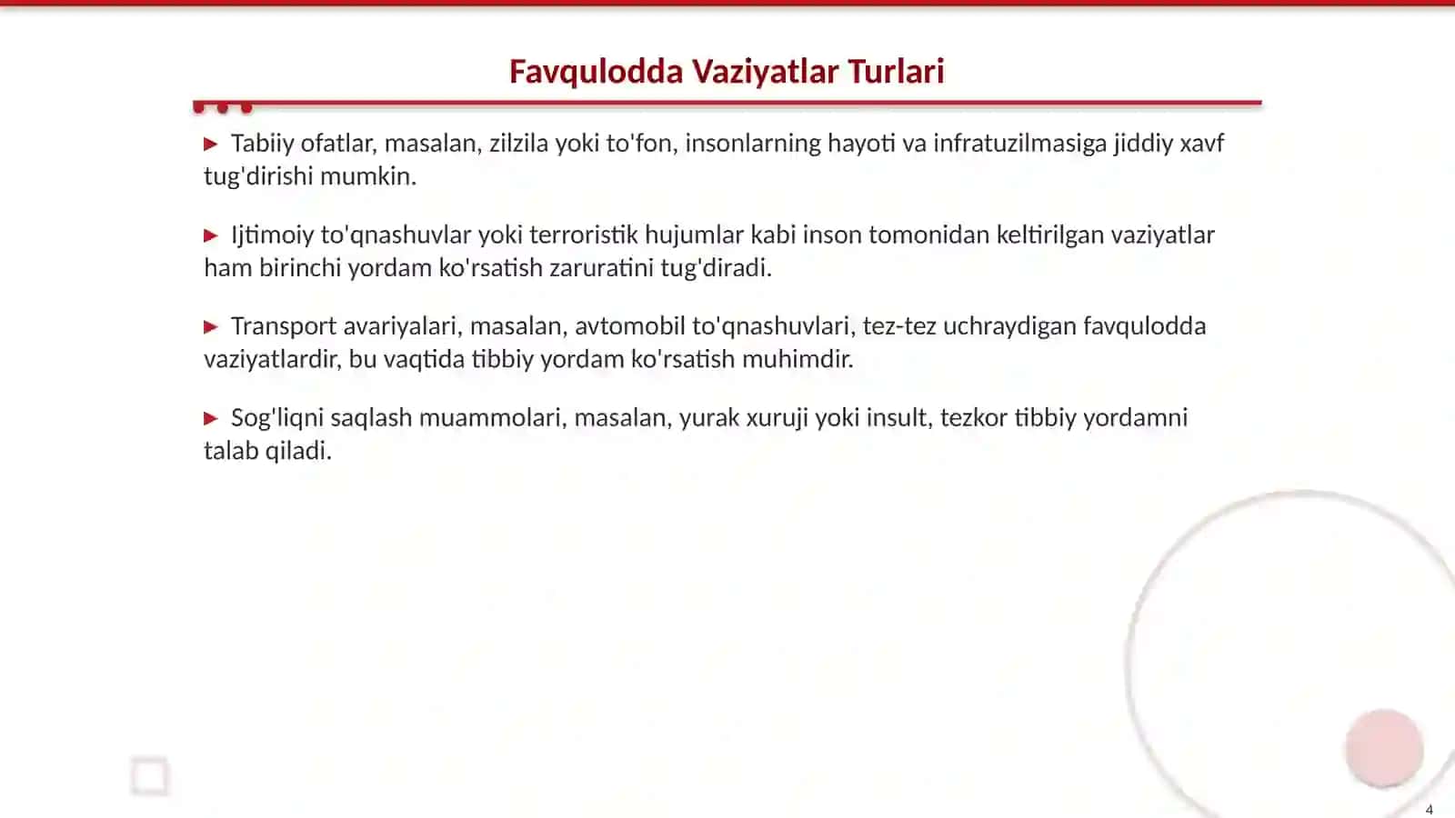 Favqulodda Vaziyatlarda Birinchi Tibbiy Yordam Ko'rsatish 4