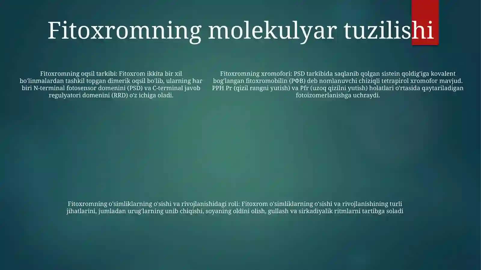 Fitoxromning OʻSimliklardagi OʻSishi Va Rivojlanishdagi OʻRni 4