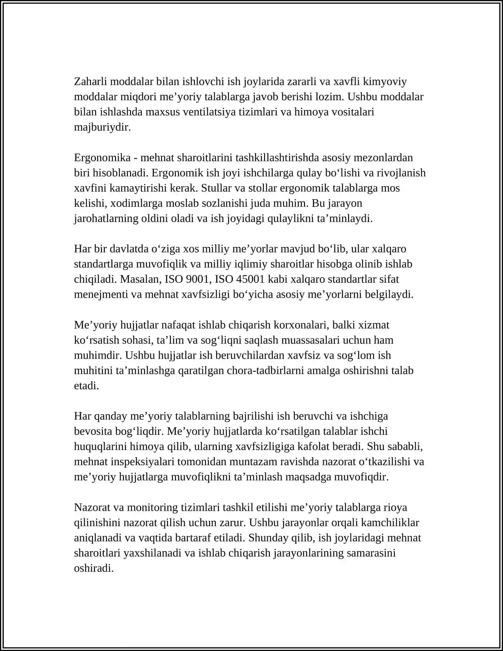 Ish Joylaridagi Mehnat Sharoitini Me'yoriy Hujjatlar Bilan Taqqoslash 4