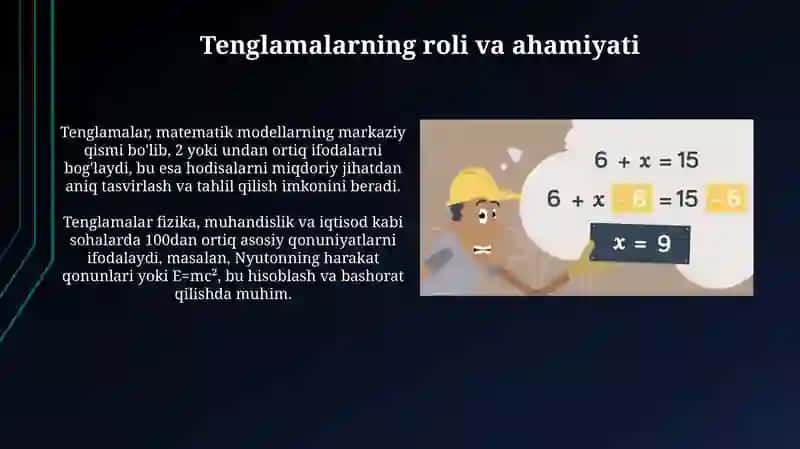Matematik tavsif va uni tashkiletuvchitenglamalar 4