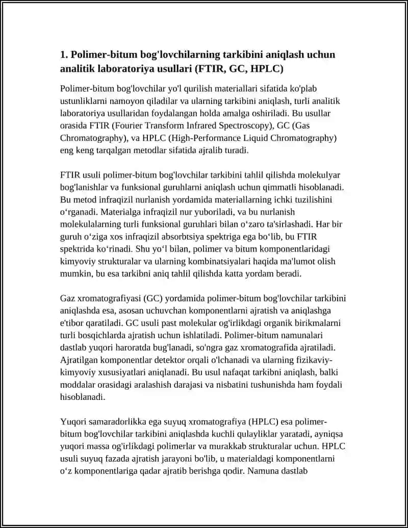 POLIMER BITUM BOG'LOVCHILAR YO'L QURILISH MATERIALLARINING TARKIBINI HISOBLASH USULLARINI HISOBLASH 4