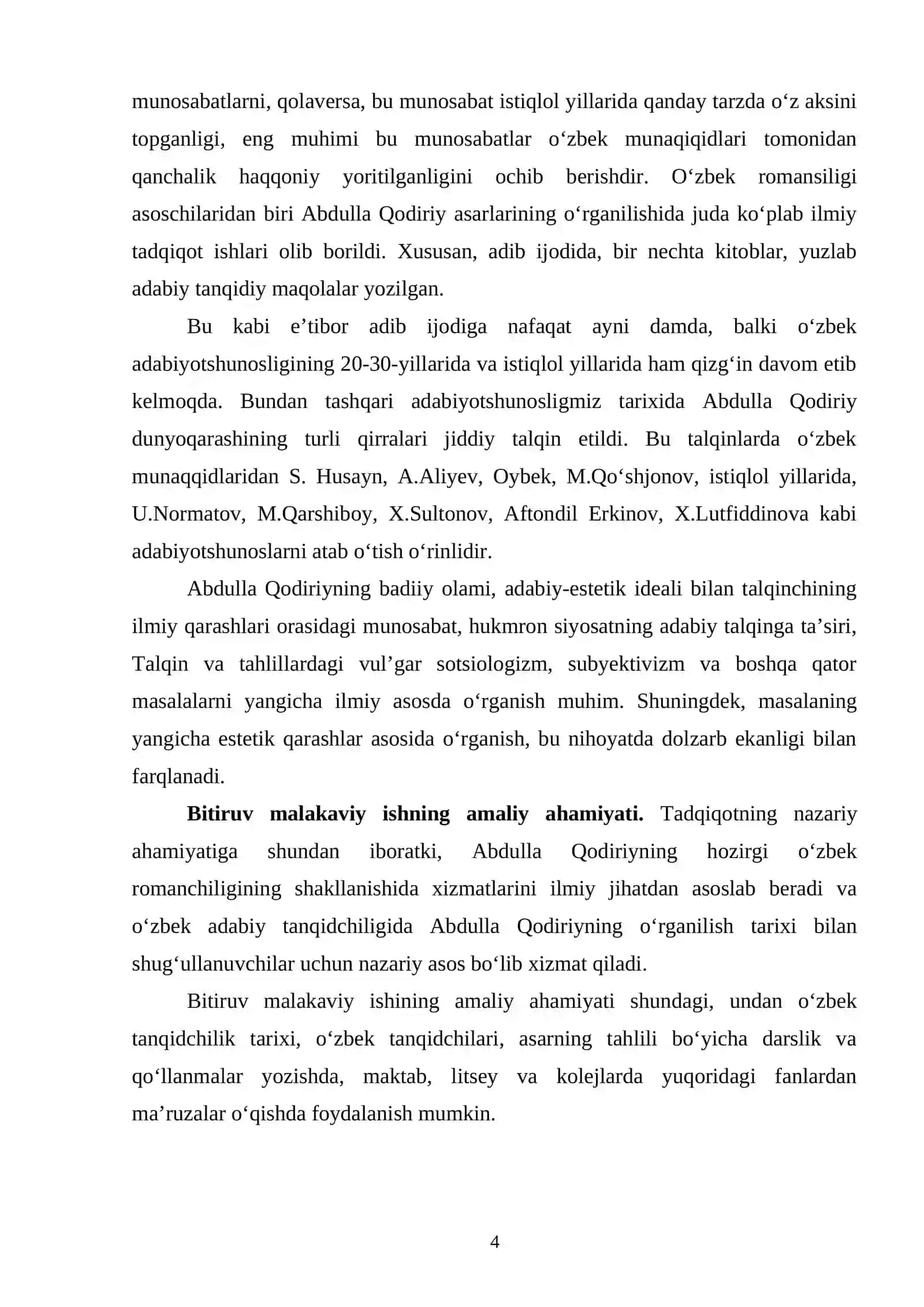 O’zbek tanqidchiligida Abdulla Qodiriy ijodining o’rganilishi 4
