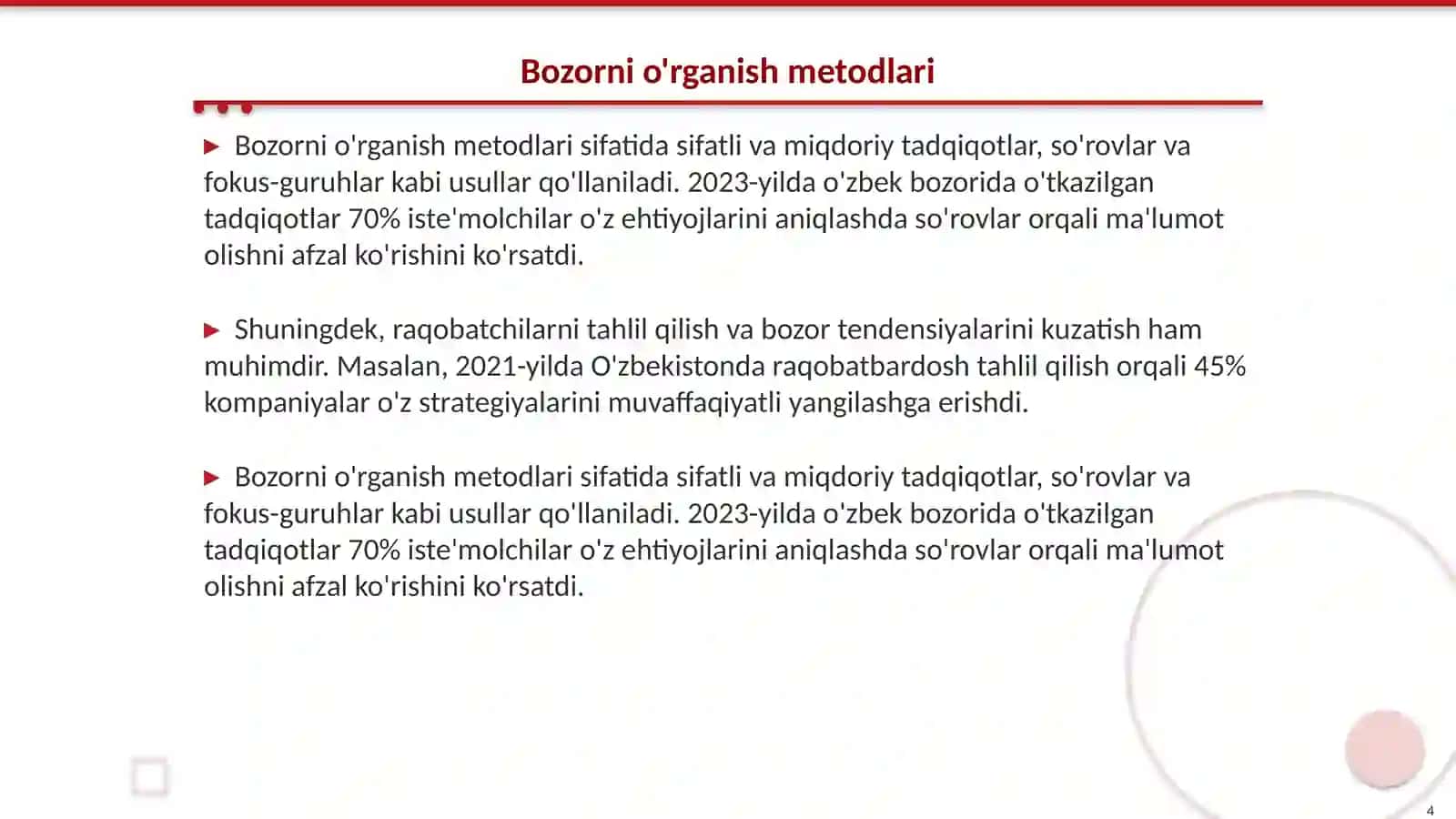 Marketing strategiyasi va bozorni o'rganish 4