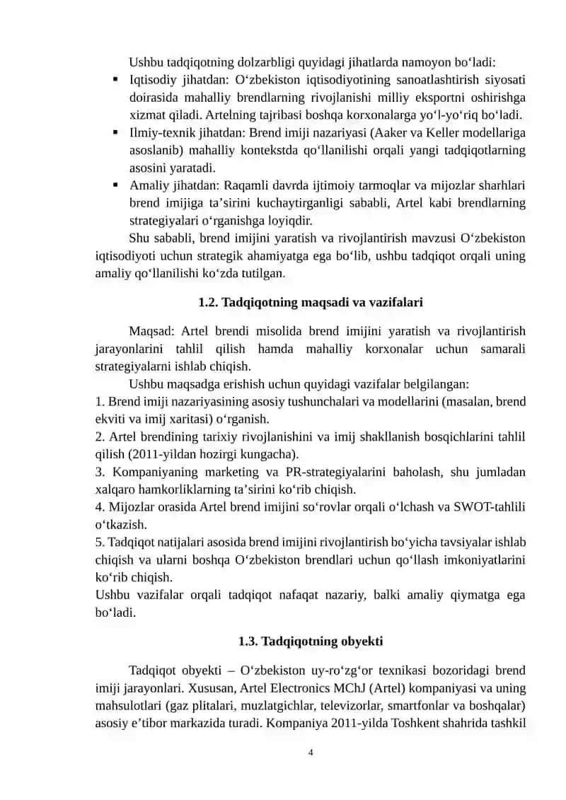 BREND IMIJINI YARATISH VA RIVOJLANTIRISH (ARTEL BREND MISOLIDA) 4